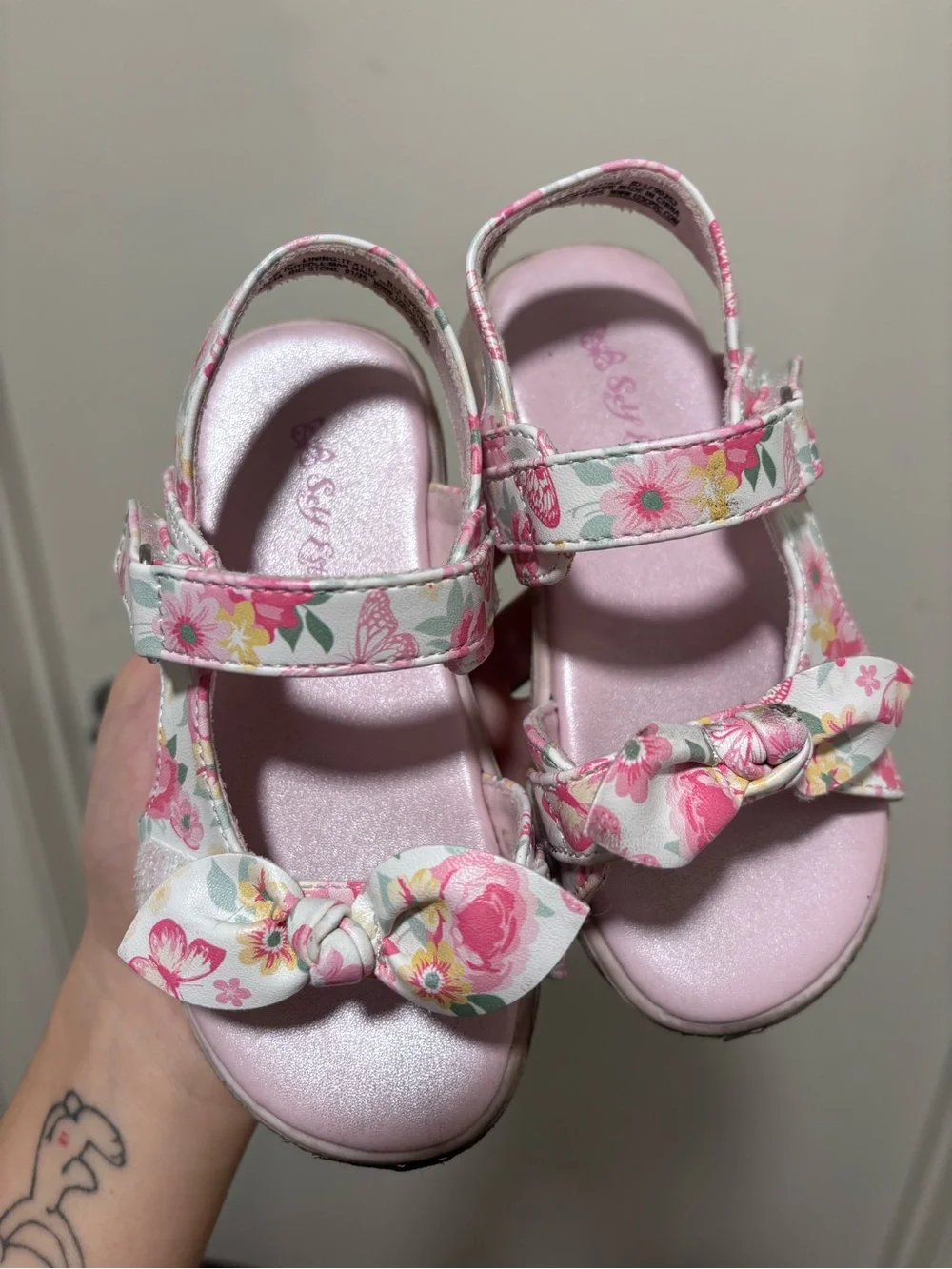 Girls' Pink Floral Bow Sandals - Kids Shoes